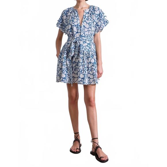 NEW APIECE APART lace floral flax morgan mini dress in blue - Picture 1 of 4
